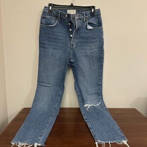 We The Free Distressed Blue Straight Leg Jeans